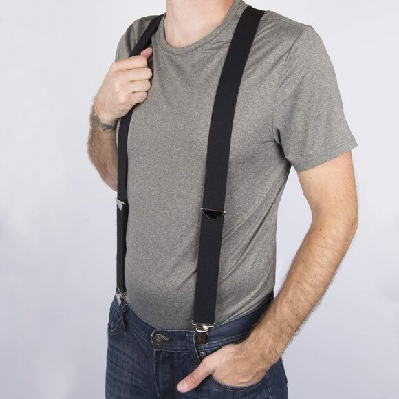 Mens Solid Straight Clip Style Suspenders One and Half Inch Width - Picture 5 of 5